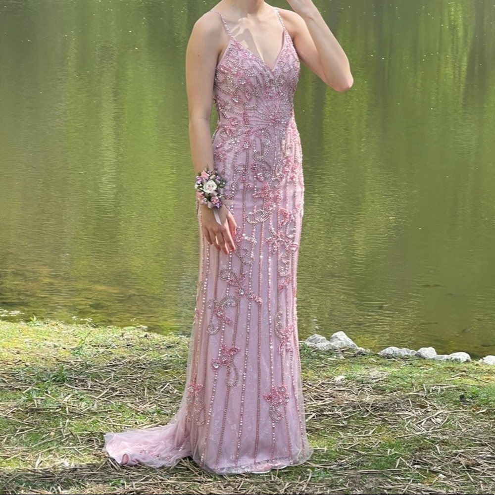 Pink Beaded Prom Dress